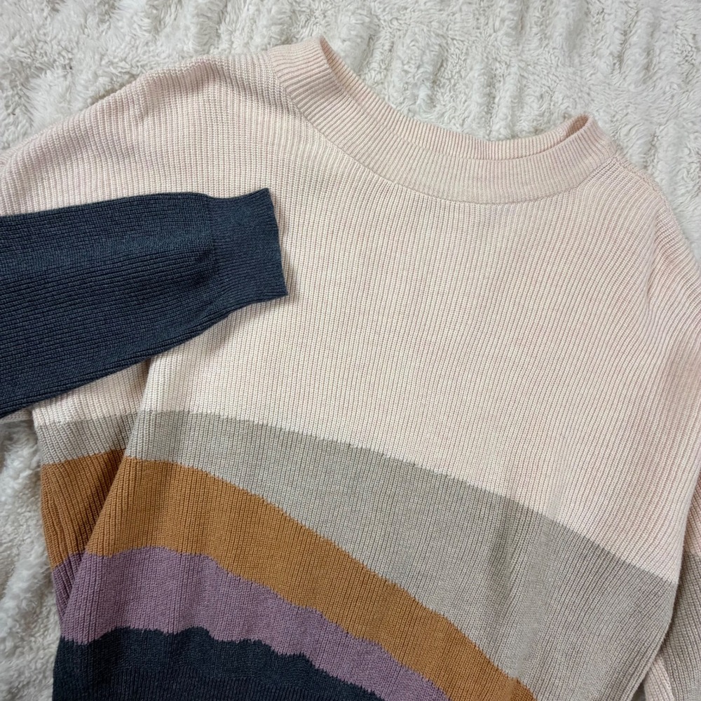 Prana Organic Cotton Tencel Colorblock Wave Stripe Ribbed Sweater Small